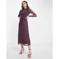 Whistles high neck midi dress with sheer sleeve in floral-Pink