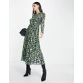 Whistles long sleeve ruched maxi dress in mesh floral-Multi