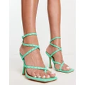 London Rebel studded toe loop strappy heeled sandals in green