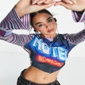 Daisy Street Y2K crop top with contrast knit sleeves-Multi