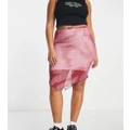 Daisy Street Plus asymmetric midi skirt in pink print-Multi
