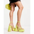 Truffle Collection flare heel platform sandals in lime-Green