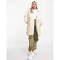 Abrecrombie & Fitch longline sherpa mix padded coat in tan-Neutral