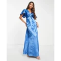 Vila Bridesmaid satin flutter sleeve maxi dress in blue