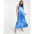 Vila Bridesmaid satin halterneck maxi dress with bow back in blue