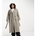 Only Curve trench coat in brown check