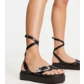 South Beach ankle strap flatform sandals with western buckle in black