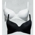 ASOS DESIGN Curve 2 pack microfibre moulded t-shirt bra in black & white-Multi
