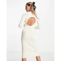 Monki ribbed dress with cutout back in cream-Grey