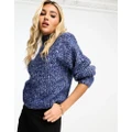 Monki knitted sweater in blue twisted yarn