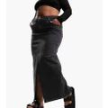 ASOS DESIGN Curve denim midi skirt with split hem in washed black
