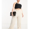 ASOS DESIGN Curve dad pants with linen in stone-Neutral