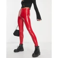 Pull & Bear skinny vinyl pants in red