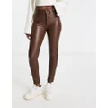 Pull & Bear high-waisted faux-leather skinny pants in brown