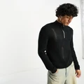 Reclaimed Vintage knitted distressed zip up jumper in black