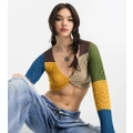 Reclaimed Vintage knitted twist front festival cropped top in colour block-Multi