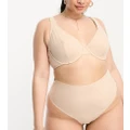 ASOS DESIGN Curve Marina smoothing high-waist thong in beige-Neutral