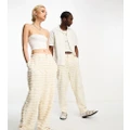 Reclaimed Vintage limited edition unisex loose wide fit distressed pants in ecru-White