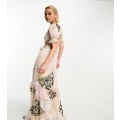 Reclaimed Vintage limited edition maxi ruffle dress with open tie back in floral print-Multi