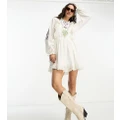 Reclaimed Vintage limited edition mini dress in white with cross stich embroidery-Multi