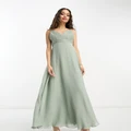 ASOS DESIGN Petite bridesmaid cami maxi dress with ruched bodice and tie waist in olive-Green