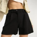 ASOS DESIGN Petite dad shorts with linen in black
