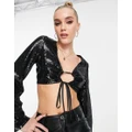Pull & Bear keyhole front super cropped sequin top in black