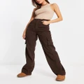 Daisy Street relaxed cargo pants in brown corduroy-Blue