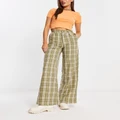 Daisy Street wide leg pants in vintage green check-Brown