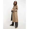 Object cotton blend tie waist trench coat in brown-Neutral