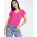 Pieces v neck tee in hot pink