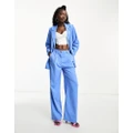 Pieces high waisted wide leg tailored pants in blue (part of a set)