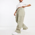 Pieces toggle drawstring cargo pants in sage-Green
