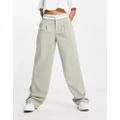 Pull & Bear fold over waistband tailored pants in sage-Green