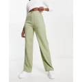 Pull & Bear relaxed linen pants in olive green