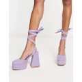 Daisy Street platform flared heeled shoes in lilac glitter-Purple