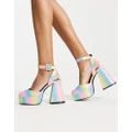 Daisy Street platform flared heeled shoes in rainbow glitter-Multi