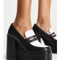Daisy Street Exclusive platform heeled loafers in monochrome-Black