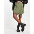 Vila wrap style mini skirt with button detail in khaki-Green