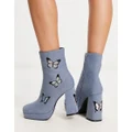 Tammy Girl butterfly heeled ankle boots in denim-Blue