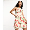 ASOS DESIGN halter mini sundress with strappy back in cherry print-Multi