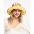 ASOS DESIGN straw crochet bucket hat with floral design-Multi