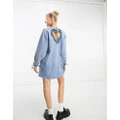 Native Youth heart cut-out detail mini smock dress in blue washed denim