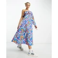 Native Youth one shoulder paint print midaxi dress in blue multi