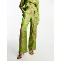 Y.A.S floral jacquard pants in green and pink (part of a set)