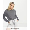Mama.licious Maternity long sleeve jersey cropped hoodie in grey (part of a set)-Navy