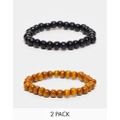 ASOS DESIGN 2 pack beaded bracelets in black and brown