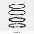 ASOS DESIGN 4 pack leather and woven bracelet in monochrome-Black