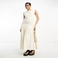 ASOS DESIGN drape midi dress with asymmetric waistband in cream-White