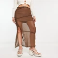 Noisy May lettuce edge detail mesh maxi skirt in brown